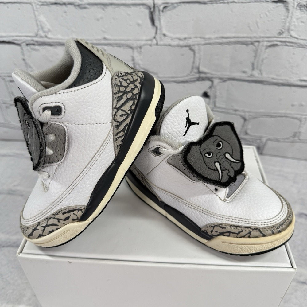 Nike Air Jordan 3‎ Retro Toddler Size 9C Hide And Seek Elephant Shoes FB4415-100 - Picture 11 of 12